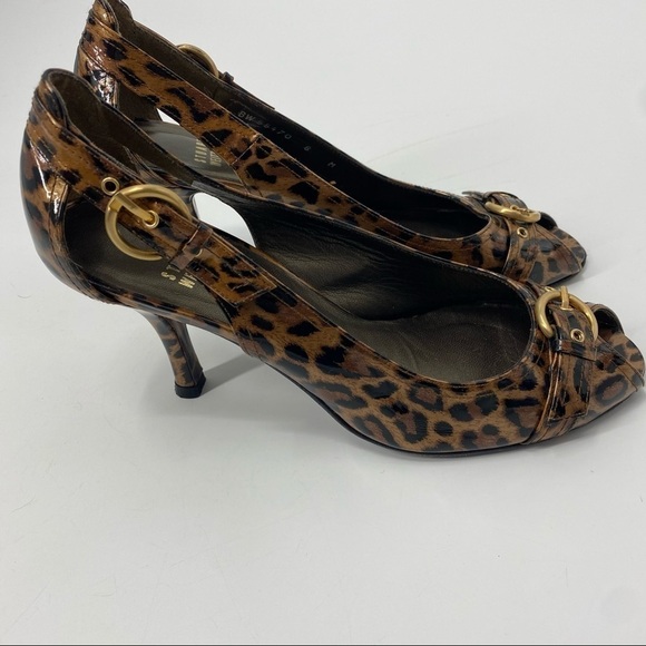 Stuart Weitzman animal print peep toe buckle heels - Picture 5 of 8